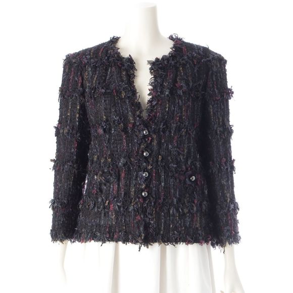 Chanel 06C Rayon Tweed Coco Mark Pearl Button Long Sleeve Cardigan Jacket - Picture 1 of 10